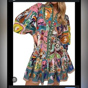 Boho graffiti long sleeve dress